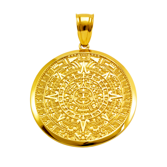 14K Gold Large Aztec Sun Pendant