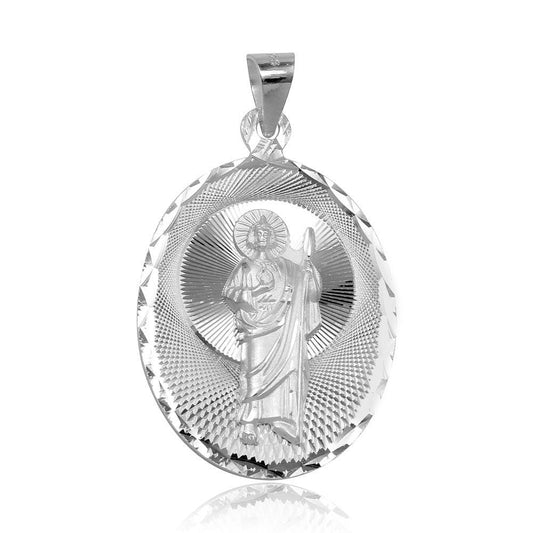 925 Sterling Silver San Judas Oval Medallion Pendant