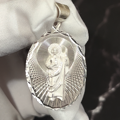 925 Sterling Silver San Judas Oval Medallion Pendant