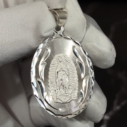 925 Sterling Silver Virgencita Oval Medallion Pendant