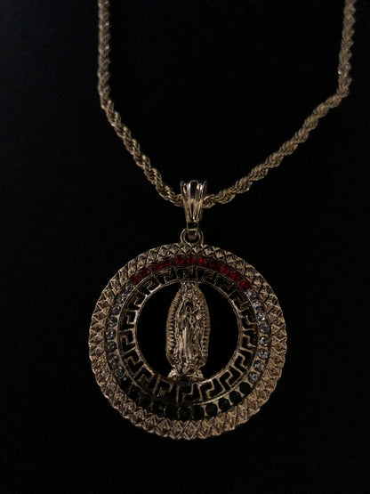 Virgen De Guadalupe Greek Pattern Chain (MEX Stones)