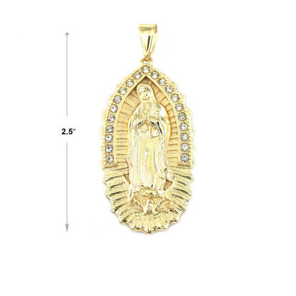 Big Virgen De Guadalupe Chain (White Stones)